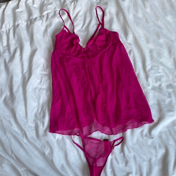 La Senza Magenta Babydoll & Thong Set – Size S | Luxe Lingerie | Mesh - Picture 1 of 7